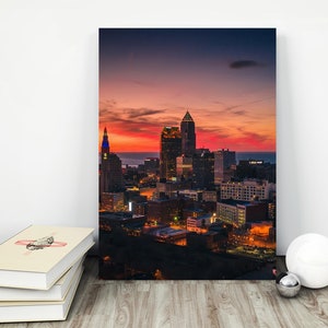 Cleveland Ohio Print, Sunset & sunrise Print, Printable Art, Cleveland Poster, CLE Skyline, The Land Photo, Large Wall Art. By Peaceful Lens