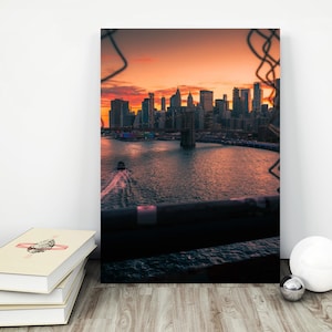 New York Print, Sunset & Sunrise Print, Printable Art, New York City Poster, NYC Skyline, Brooklyn Bridge, Manhattan Bridge. Large Wall Art