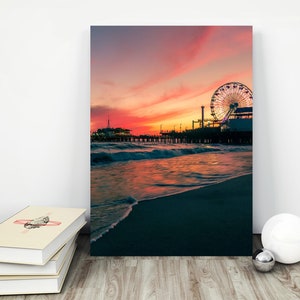 Santa Monica Beach Print,Photo Print, Printable Art, Los Angeles Poster, LA skyline, California Prints, Large Wall Art. Santa Monica Pier