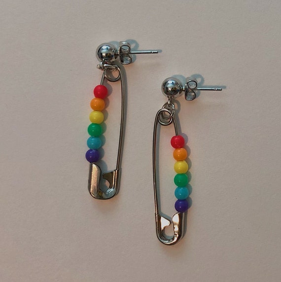 Beaded safety pin earrings deals