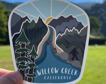 Willow Creek, CA Vinyl Sticker | Bigfoot | Water Bottle Sticker | Redwood Lover | California Kayaker | Humboldt County