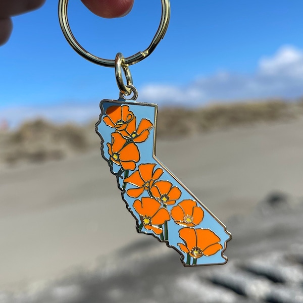 California Poppy Hard Enamel Keychain | I Love California | State Flower | Poppies| Poppy lovers | California Poppy Gift |