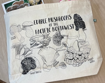 Bolsa de setas / Setas comestibles del noroeste del Pacífico / Lindas bolsas de setas / Bolsas de compras / Regalos para los amantes de las setas