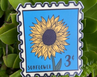 Sunflower Stamp Vinyl Sticker | Sunflower lovers Gifts | Sunflower Stickers | Stamp Lovers | philatelist gifts |