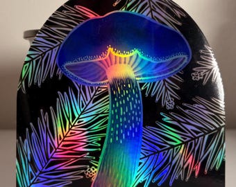 Indigo vinyl sticker holografische paddenstoel | sequoia's | verzamelaar | Champignonliefhebber | Eetbare paddenstoelen |