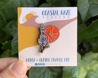 Poppy and Lupine Soft Enamel Pin | I Love California | State Flower | Poppies | Poppy lovers | California Poppy Gift |