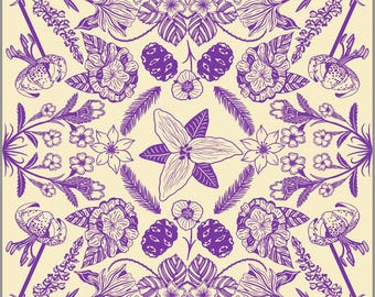 Bandana fleurs sauvages de la forêt de séquoias | Bandana en coton | Accessoires cheveux | Motif botanique | Fleurs du parc national Redwood