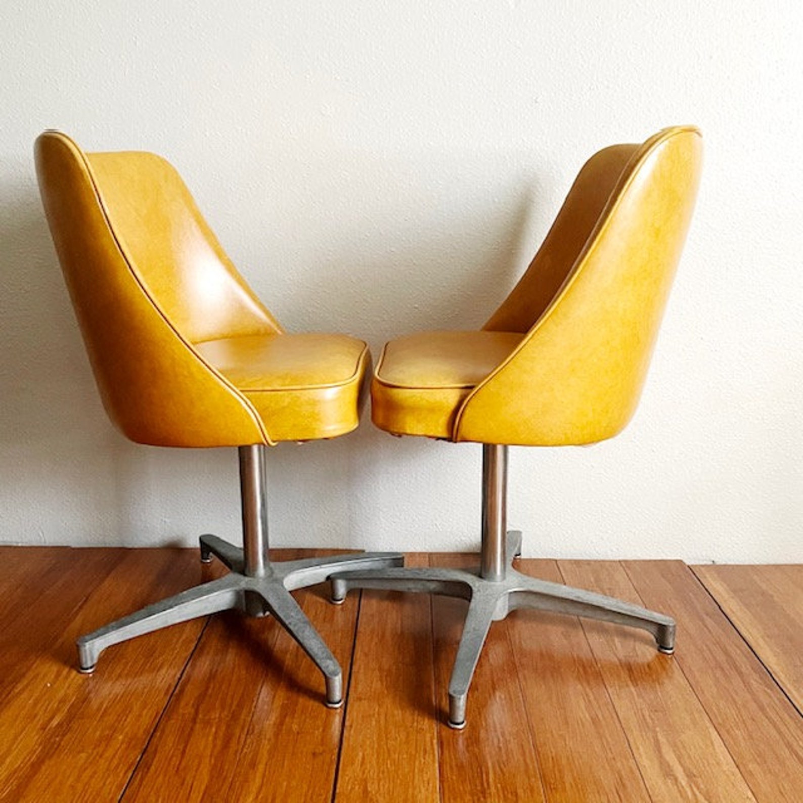 Mid Century Modern Orange Swivel Chairs MCM Dining Chairs Etsy