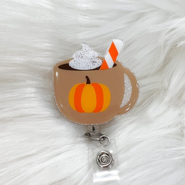 Pumpkin Spice Latte Badge Reel, Changeable Work ID Holder