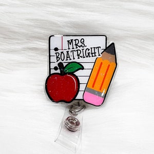 Teacher Badge Reel, Notebook Pencil Badge Reel, Custom Badge Reel, Name Badge Reel, Teacher Gift, Badge Holder, Cute Badge Reel, ID Holder