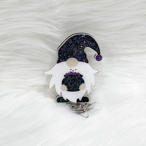 Halloween Gnome Interchangeable Badge Reel, Witch Cauldron, Sparkly ID Card Holder