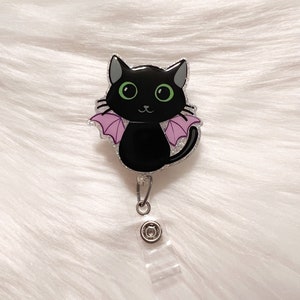 Black Halloween Cat Badge Reel, Kawaii Halloween Badge Reel, Cat Nurse Badge Reel, Black Cat Gifts, Cat Lover Gift for Work Accessories cute