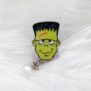 Frankenstein Halloween Badge Reel, Horror Badge Holder, Spooky Accessories, Horror Movie Gifts, ER Nurse ID Badge Clip, Funny Badge Reels