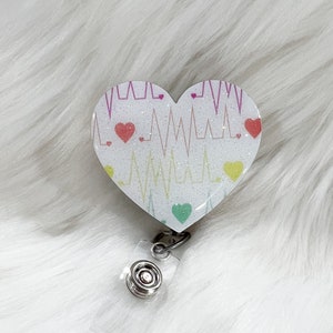 Rainbow Heartbeat Heart Badge Reel, Nurse Badge Reel, Colorful Heartbeat, EKG, ECG, Cardiology, Cardiologist ID Holder, Doctor Teacher Gift