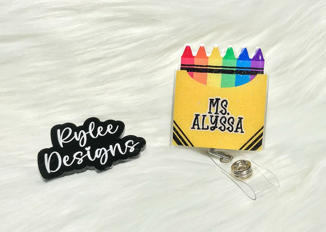 Personalized Crayon Box Teacher Badge Reel, Custom Name - Etsy