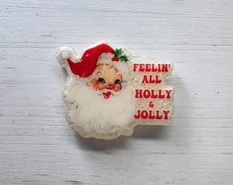 Vintage Santa Clause Badge Reel, Classic Christmas ID Holder, Nurse Teacher Lanyard