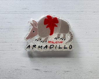 Christmas Armadillo Badge Reel, Friends ID Holder, Nurse Teacher Gift