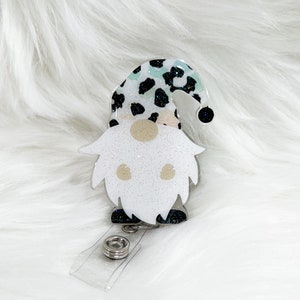 Cheetah Print Gnome Retractable Badge Reel, Teacher Nurse ID Holder