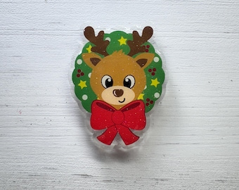 Christmas Reindeer Badge Reel, Holiday Nurse ID Holder