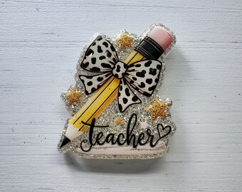 Teacher Badge Reel, Pencil ID Holder, School Staff Gift