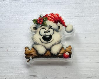 Christmas Polar Bear Badge Reel, Festive ID Holder