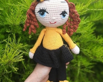 girl crochet doll, amigurumi doll, bedtime doll, handmade doll, nursery decor, gift for kids, stuffed doll, Emma doll