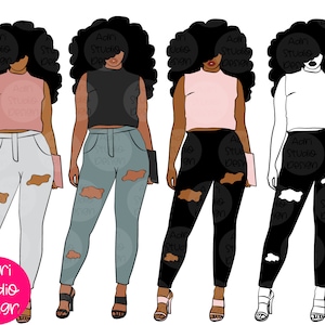Woman Bundle svg,Denim girl clipart, Denim clipart, Curvy girl clipart, Fashion girl clipart, Jeans Girl Clipart, African American clipart