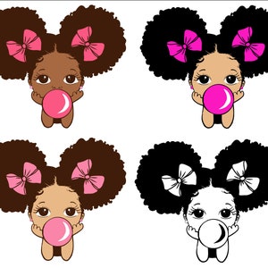 Kiekeboe meisje Bundel, prinses svg, Schattige zwarte Afro-Amerikaanse kinderen Svg Dxf Eps Png gesneden bestand CricuT, Afro-Amerikaan, afro puff, boog
