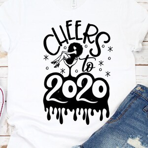 Salud a 2020 Svg Dxf, Eps, Png, Año Nuevo Svg, Silhouette o Cricut Archivo Digital, Uso Comercial y Personal, Mujer en Martini Glass