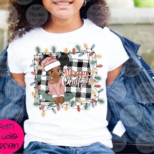 Kleines Mädchen, süßes Mädchen, Weihnachtsmann Hut, Naturhaar Afro Weihnachten, Vintage Merry Christmas PNG, Weihnachtsmann, schwarze Weihnachten, Elfe svg