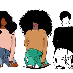 Woman Bundle svg,Denim girl clipart, Denim clipart, Curvy girl clipart, Fashion girl clipart, Jeans Girl Clipart, African American clipart