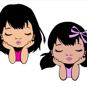Peekaboo Mädchen mit Puff Afro Ponytails Svg, Süße schwarze afroamerikanische Kinder Svg Dxf Eps Png Cut File für CricuT, Augen geschlossen