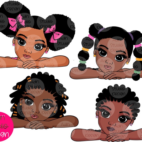 Peekaboo mädchen mit puff afro pferdeschwanz svg, cute black african american kids Svg Dxf Eps png, GLITTER, african american clipart, zopf