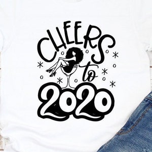 Saludos a 2020 Svg Dxf, Eps, Png, Año Nuevo Svg, Silhouette o Cricut Digital File, Uso Comercial y Personal, Mujer en Martini Glass