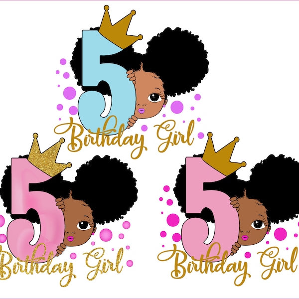Peekaboo girl with puff afro ponytails svg,two svg, 5th Birthday SVG, svg, second svg, birthday SVG, 5 year old, sublimationr, birthday girl
