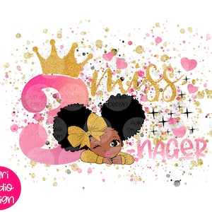 Peekaboo girl with puff afro ponytails, 3rd Birthday Svg, Miss Threenager Svg, Third Birthday Svg, Birthday, Girl Birthday Svg, Miss 3 Nager