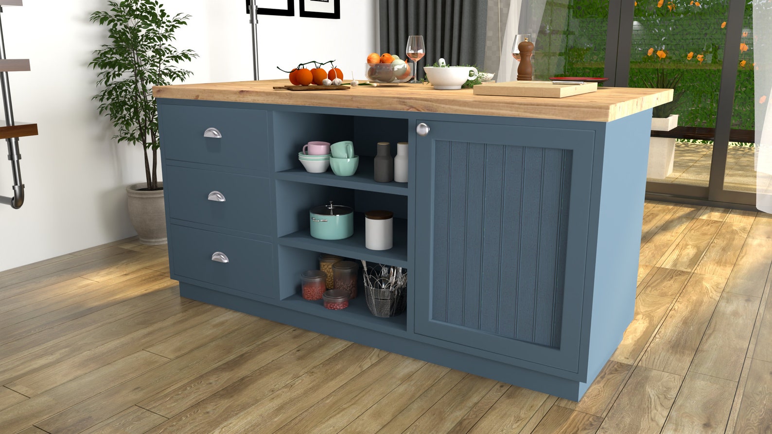 Stand Alone Island Kitchen Breakfast Bar Unit With Storage