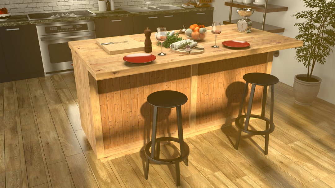 Rustic Wood Standalone Kitchen Island With Breakfast Bar Etsy UK