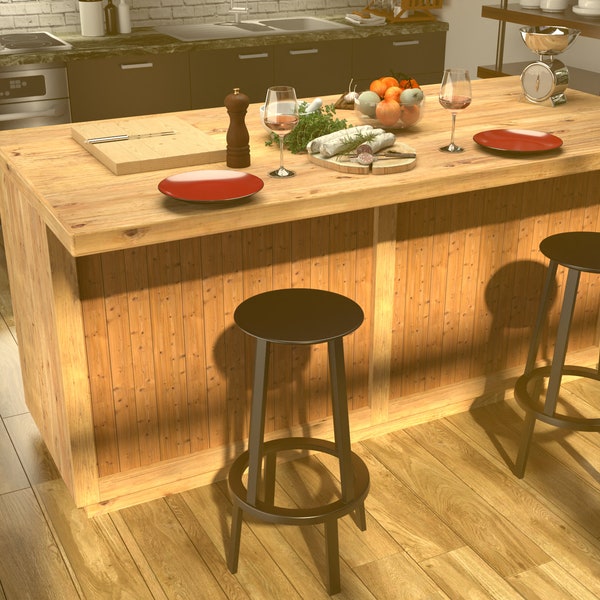 Rustic Wood Standalone Kitchen Island with Breakfast Bar