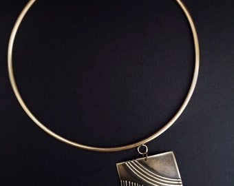 Brass pendant with open collar necklace, inspired by Thracian statement jewelry, gift for her.