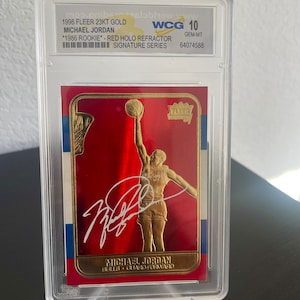 1998 Michael Jordan Fleer 23K Guldkort - Röd Prizm Refractor GEM 10