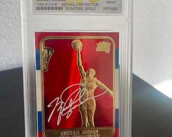 Tarjeta Michael Jordan Fleer de oro de 23 quilates de 1998 - Refractor Prizm rojo GEM 10