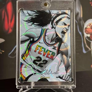 Caitlin Clark Anime of Sport Ultra Rare Super Short Druck Nur 3 ÜBERHAUPT Künstler signiert und Nummeriert Cartoon BW Weiß Refraktor 2/3