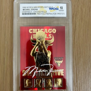 1996 Skybox NBA Hoops JORDAN Ab 5 Bulls Rot Refraktor Gold Karte GEM Mint 10 - Limited Edition (nummerierte Karte) Ships Fast