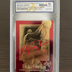 Carta da basket Michael Jordan 1996 Metallic Red Signature Series, classificata 10 GEM Mint, spedizione rapida