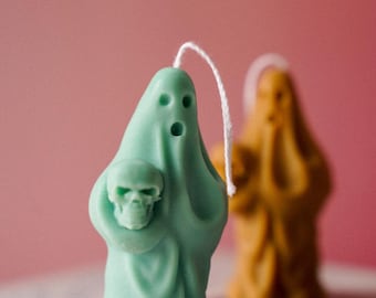 Vela de cera de soja fantasmagórica assustadora com abóbora: decoração de outono