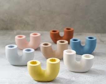 Handmade Concrete U-Shaped Candlestick Holder: Taper Candle Decor