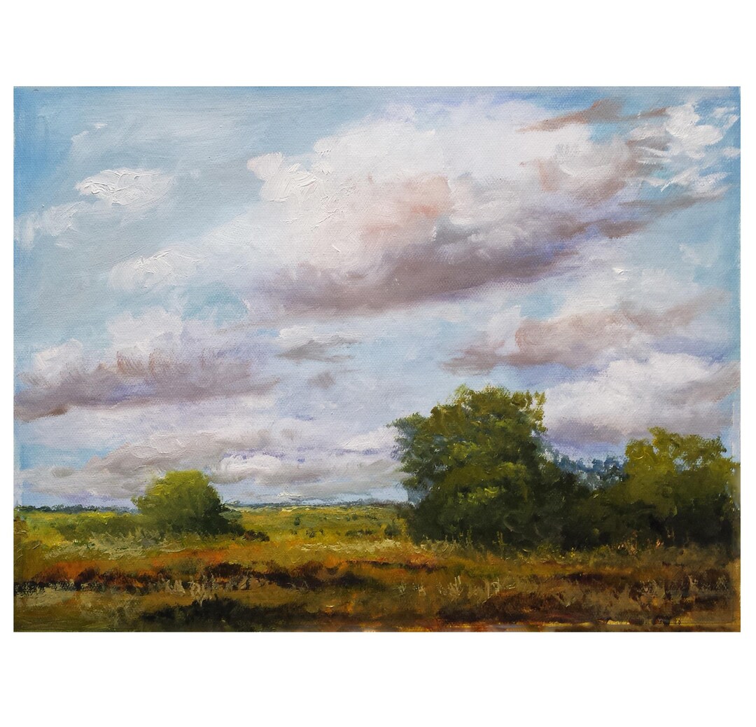 12x16 Oil on Canvas Original Painting Summer Landscape Country Blue Sky ...