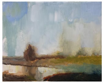 Original abstract painting 12x9.5 beige on canvas gray blue brown