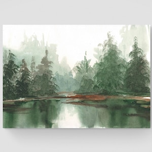 Alberi della foresta di pini Acquerello Giclée Alberi della foresta di pini Lago Stampa neutra su carta Pittura ad acquerello Stampa regalo